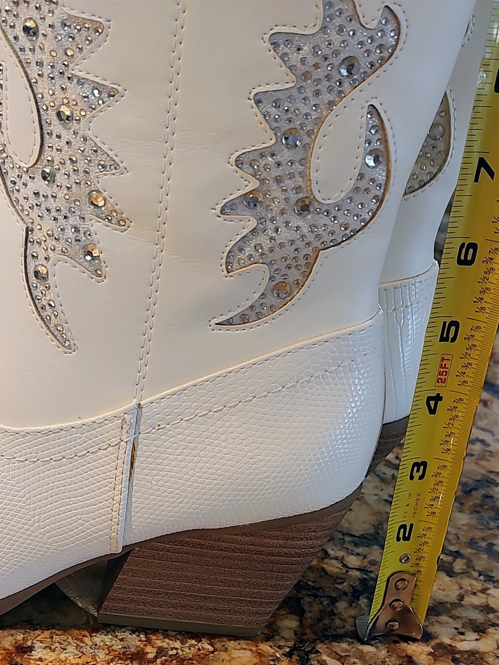 Soda White Rhinestone Western Mid-Calf Heeled Cowboy Boots - Picture 14 of 14